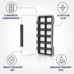 Raprance Super Slim Magnetic Back Waterproof Fly Fishing Box: 12 Compartments