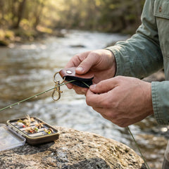 Raprance Fly Fishing Line Straightener and Cleaner, 2-in-1 Leader Tool with Brown Leather Case, Metal Clip Attachment