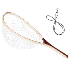 Raprance Fly Fishing Landing Net Wooden Frame Soft Rubber Mesh Trout Bass Catch And Release Net