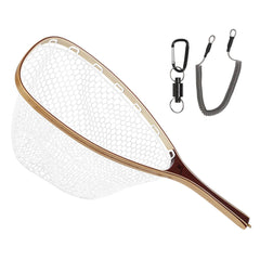 Raprance Premium Fly Fishing Net - Soft Rubber Mesh, Bamboo & Hardwood Frame, 360° Swivel Hook