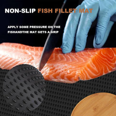 Raprance Fish Fillet Mat with Fish Cutting Board, Extra Large 33"x15.75", Non-Slip Fish Cleaning Mat with Measuring Scale, Portable Rollable Fish Fillet Board
