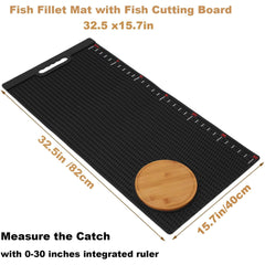 Raprance Fish Fillet Mat with Fish Cutting Board, Extra Large 33"x15.75", Non-Slip Fish Cleaning Mat with Measuring Scale, Portable Rollable Fish Fillet Board