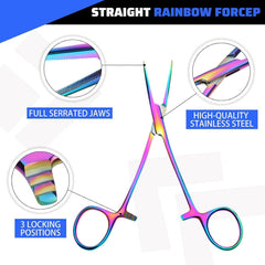 Raprance Hemostat Forceps Curved Straight, Piercing Pliers,Colorful | Stainless Steel Set For Fishing , Piercing , Nurses, Includes Straight And Curved Pliers, Gauze And Suture Removal Scissors
