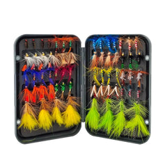 Raprance Fly Fishing Flies Kit with Fly Box 64pcs Fly Fishing Flies Assortment for Bass Trout Salmon Fishing