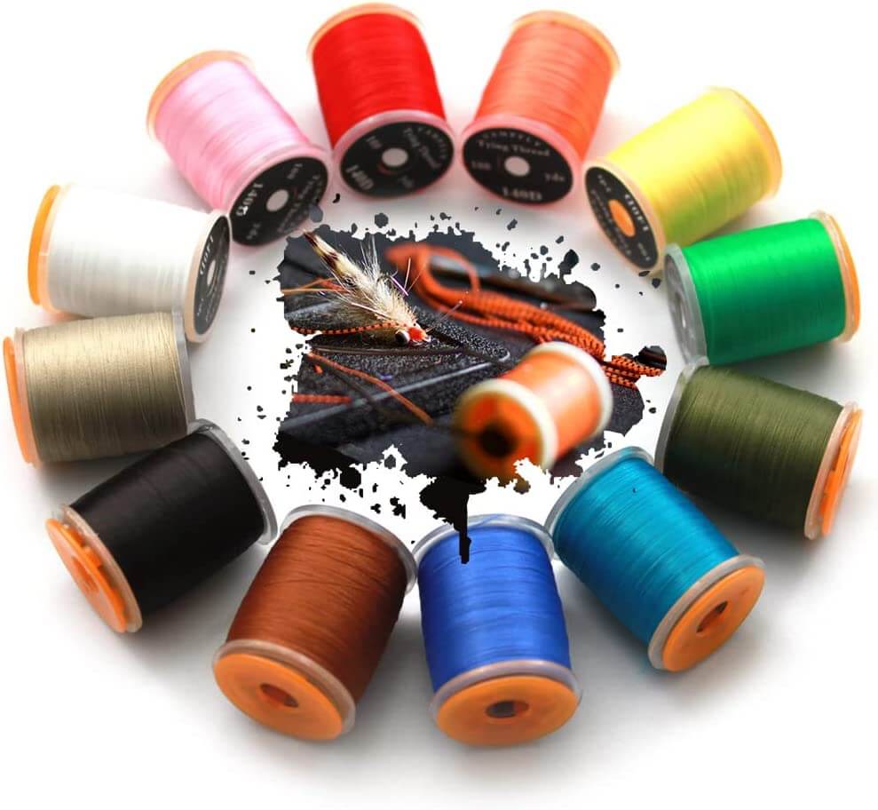 Raprance 140D Fly Tying Thread 12 Colors Non Waxed Fly Tying Wires Materials Kits Fly Tying Tieing Supplies for Dry Wet Flies