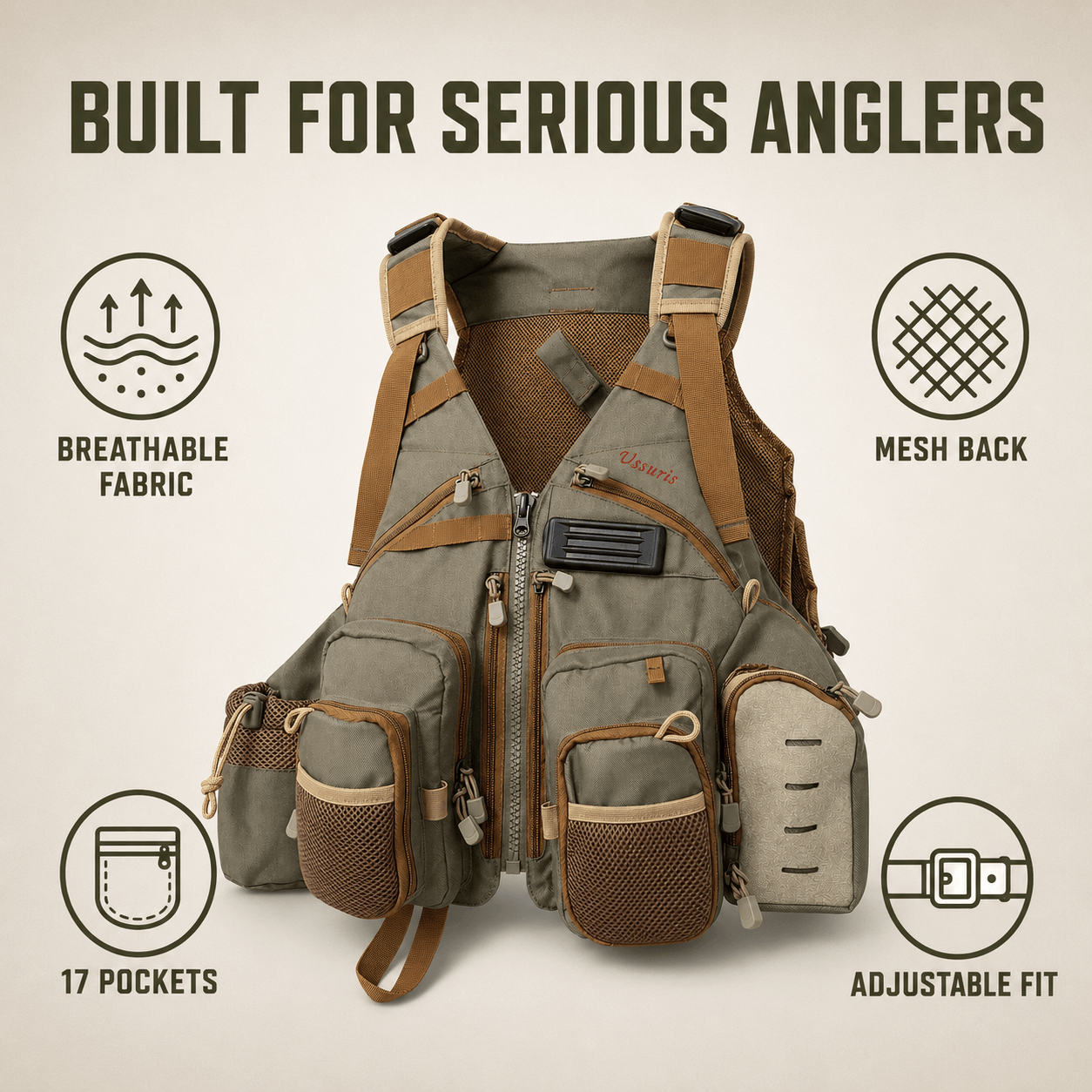 Ussuris Fishing Vest for Men and Women Outdoor Activity Fly Bass Fishing Vest Backpack