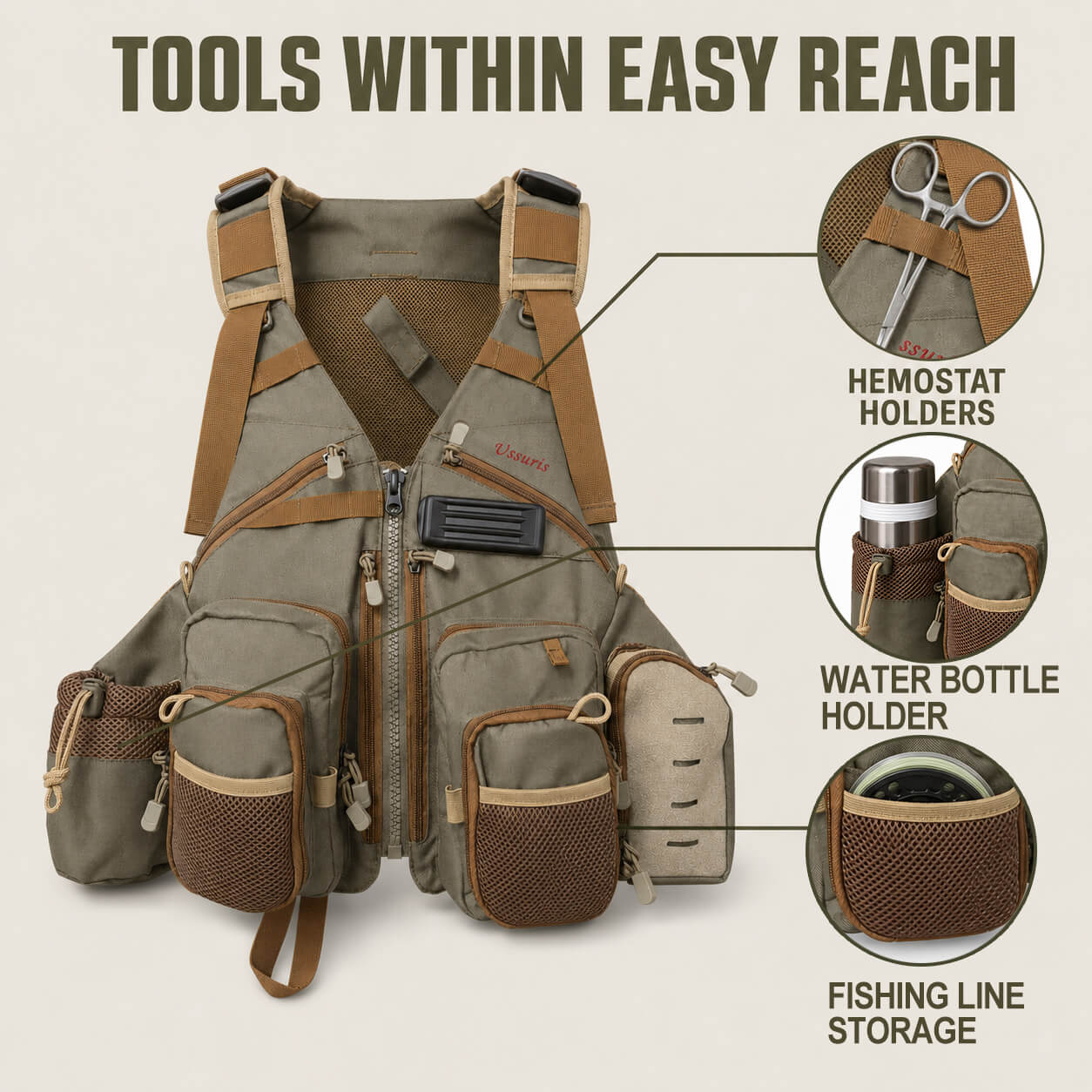Ussuris Fishing Vest for Men and Women Outdoor Activity Fly Bass Fishing Vest Backpack