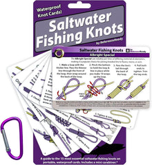 Saltwater Fishing Knot Cards - Waterproof Pocket Guide to 15 Big Game Fishing Knots | Includes Portable Book of Inshore and Deep Sea Fishing Knots and a Mini Carabiner
