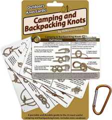 Outdoor Knots Pocket Guide - Waterproof Knot Tying Cards with Mini Carabiner, 22 Rope Knots for Camping, Backpacking, Scouting and Bushcraft