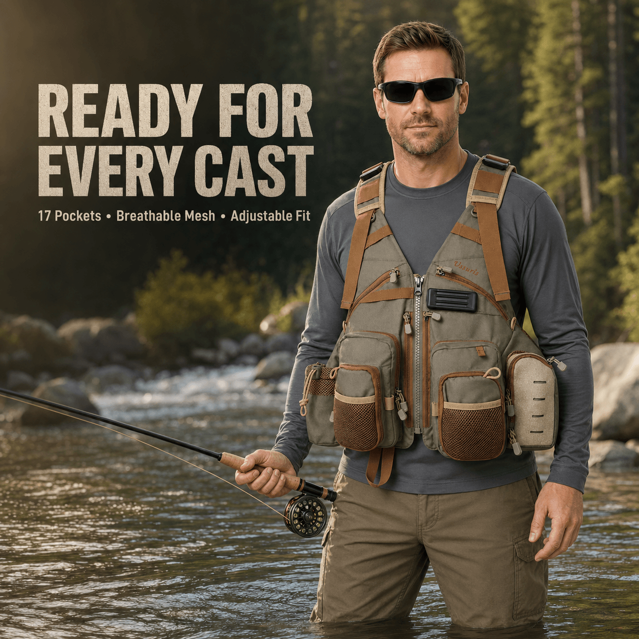 Ussuris Fishing Vest for Men and Women Outdoor Activity Fly Bass Fishing Vest Backpack