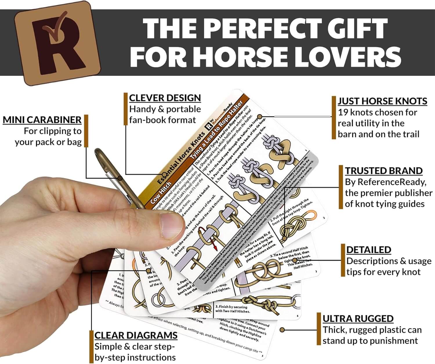 Horse Knot Cards – Pocket Guide to 19 Pack and Trail Riding Knots - Horse Stuff for Girls and Boys