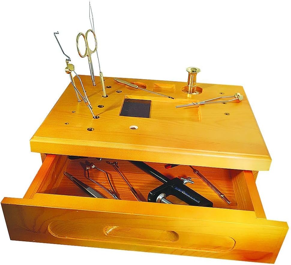 Raprance Bamboo Fly Tying Station , Fly Fishing Tool Organizer Caddy, Materials Tray Holder for Tying Flies