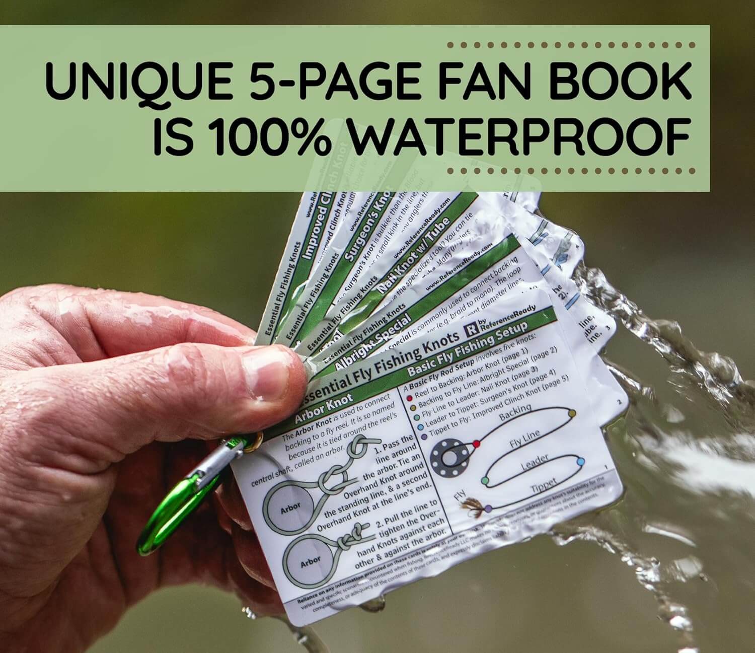 Fly Fishing Knot Cards: Waterproof Pocket Guide to 14 Essential Fly Fishing Knots with Mini Carabiner Makes Practical and Unique Gift for Fishermen and Women