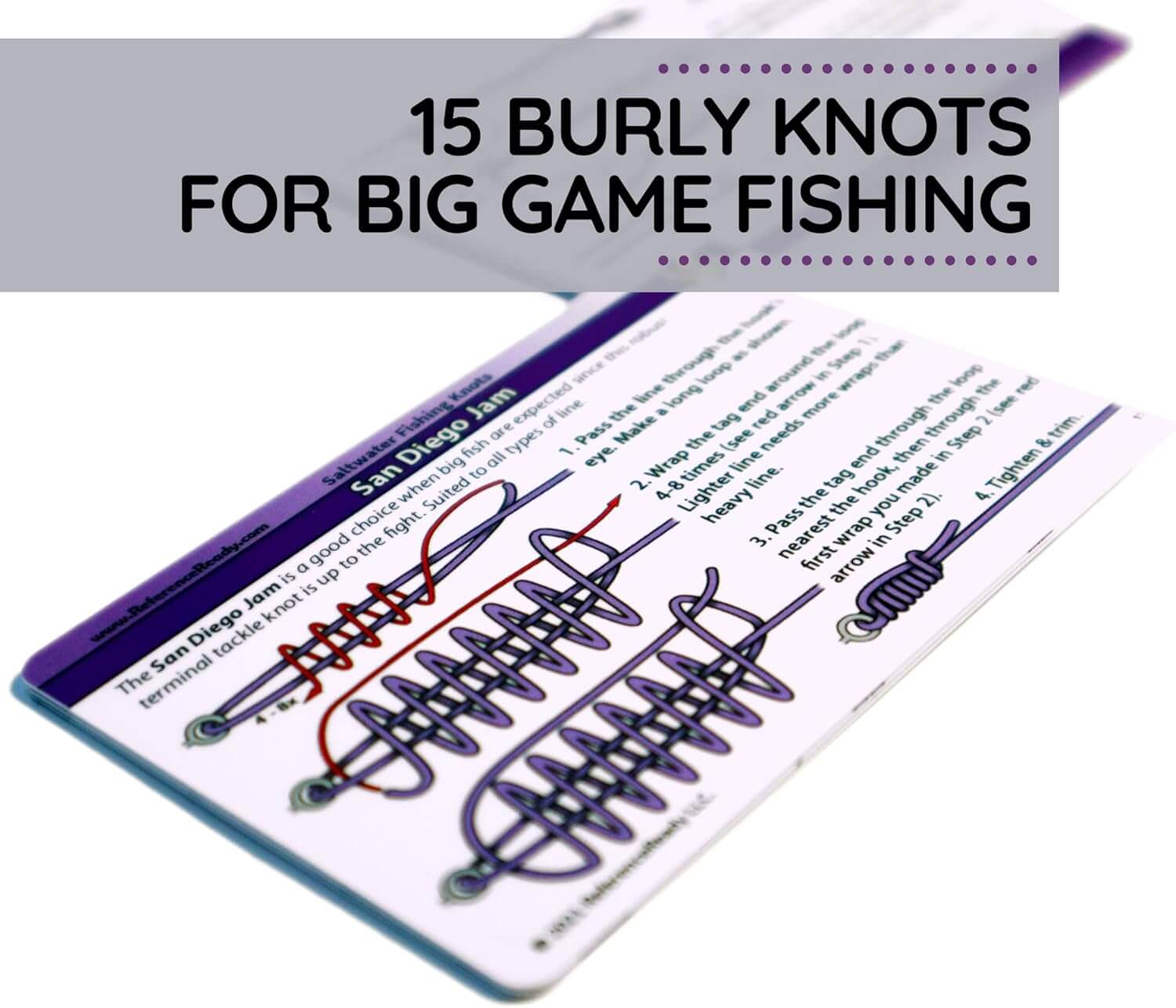 Saltwater Fishing Knot Cards - Waterproof Pocket Guide to 15 Big Game Fishing Knots | Includes Portable Book of Inshore and Deep Sea Fishing Knots and a Mini Carabiner