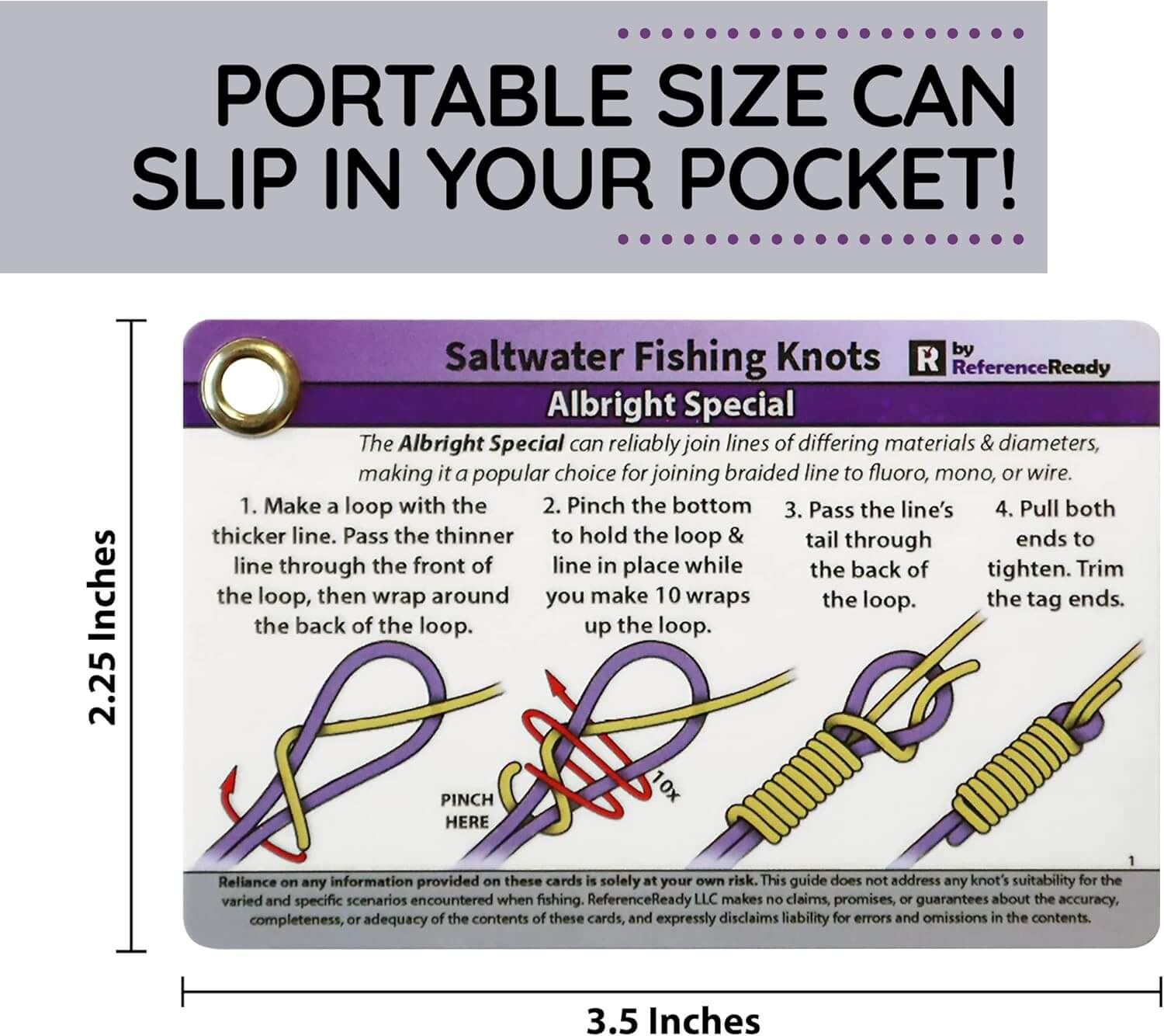 Saltwater Fishing Knot Cards - Waterproof Pocket Guide to 15 Big Game Fishing Knots | Includes Portable Book of Inshore and Deep Sea Fishing Knots and a Mini Carabiner