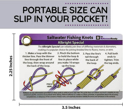 Saltwater Fishing Knot Cards - Waterproof Pocket Guide to 15 Big Game Fishing Knots | Includes Portable Book of Inshore and Deep Sea Fishing Knots and a Mini Carabiner