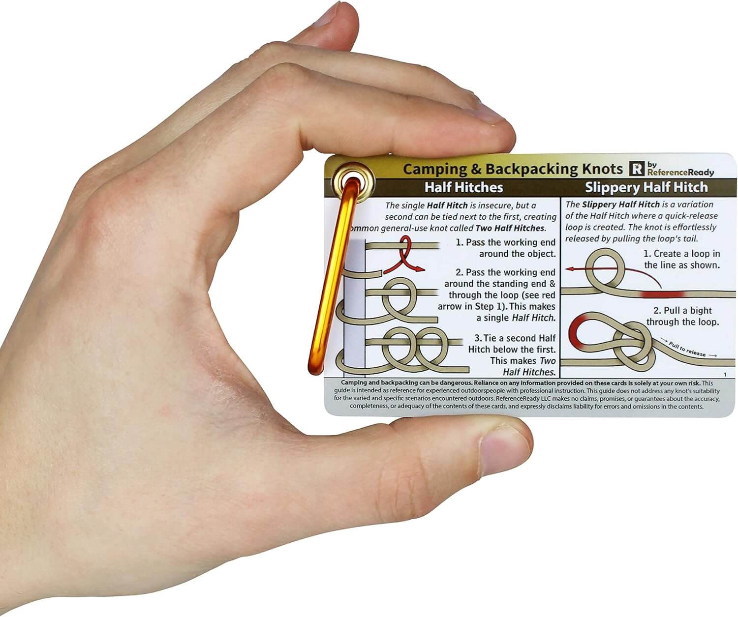 Outdoor Knots Pocket Guide - Waterproof Knot Tying Cards with Mini Carabiner, 22 Rope Knots for Camping, Backpacking, Scouting and Bushcraft