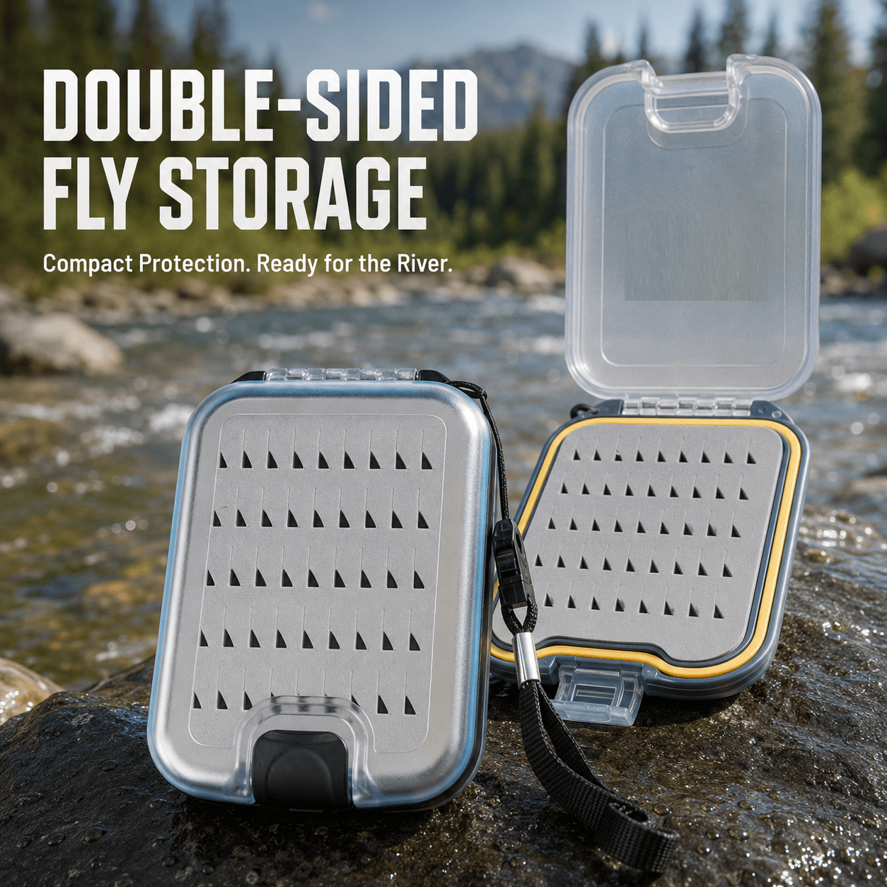 Raprance lastic Waterproof Pocket Fly Fishing Box Double Side Clear Lid Easy Grip Foam with Lanyard Mini Fly Box