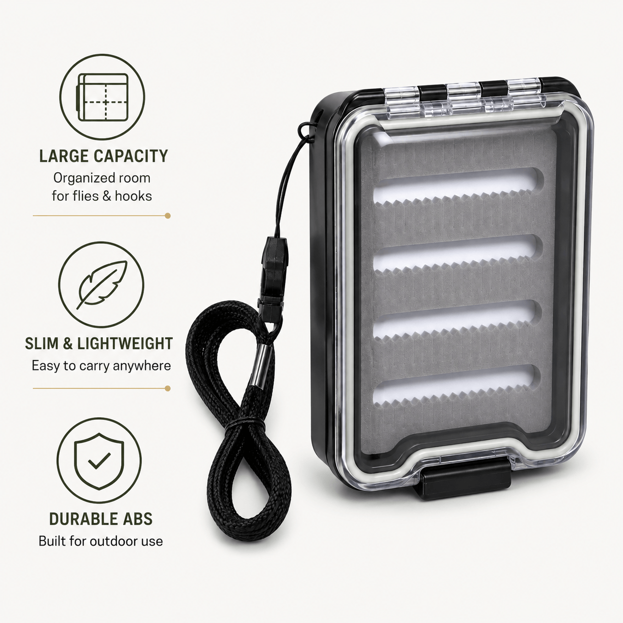 Raprance Fly Fishing Box, Slim Design Large Capacity Fly Storage for Tackle and Hooks, Lightweight ABS with Durable Foam Inserts for Anglers