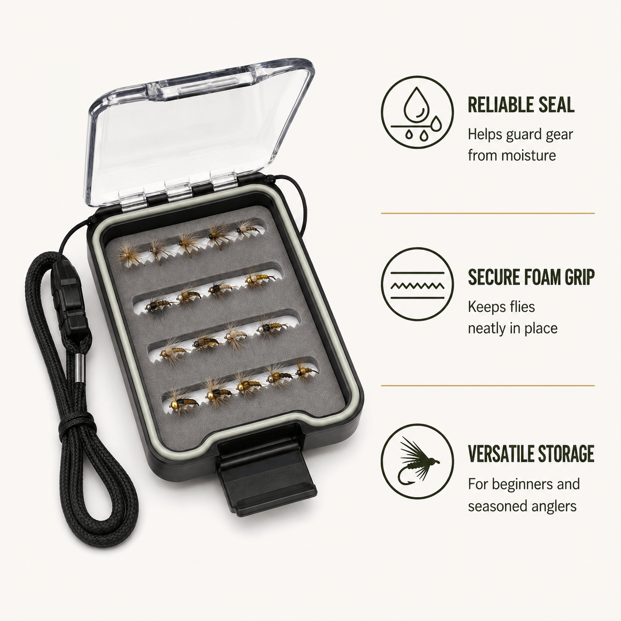 Raprance Fly Fishing Box, Slim Design Large Capacity Fly Storage for Tackle and Hooks, Lightweight ABS with Durable Foam Inserts for Anglers