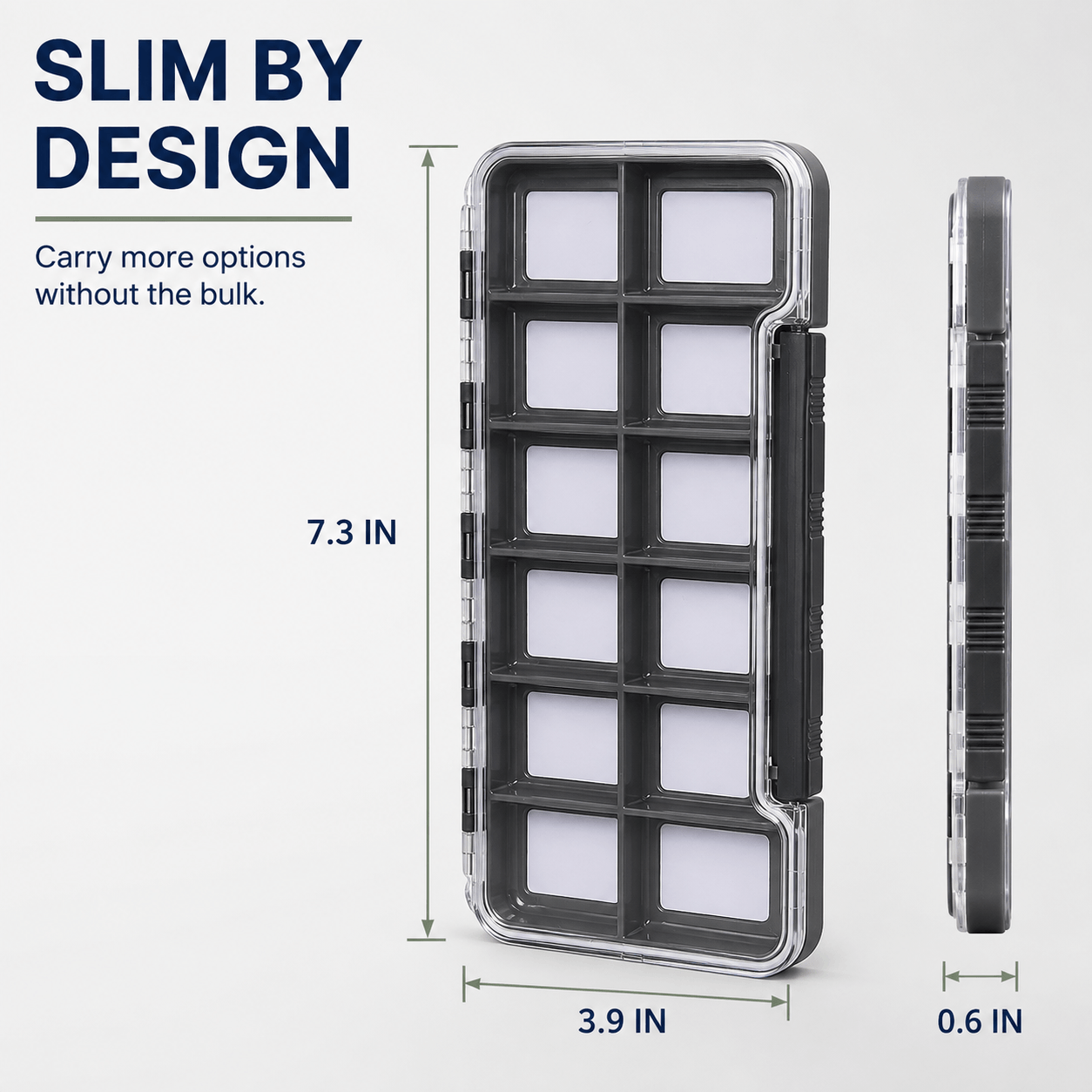 Raprance Super Slim Magnetic Back Waterproof Fly Fishing Box: 12 Compartments