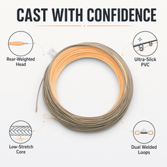 Raprance Single Hand Spey Fly Line Weight Forward Floating Fly Fishing Line with 2 Welded Loops WF3F/4F/5F/6F/7F/8F