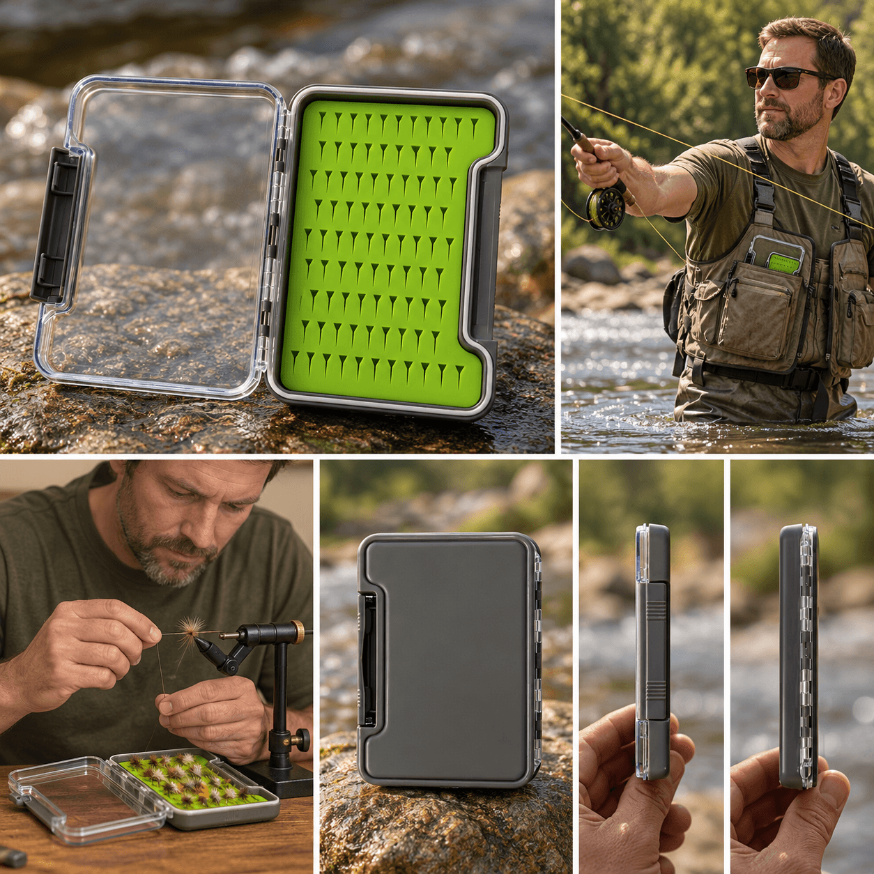 Raprance 2pack Waterproof Fly Box, Slim Silicone Storage Case Clear Lid