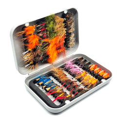 Raprance 64pcs Flies Trout Steelhead Salmon Fishing Flies Barbed Barbless Fly Hooks Include Dry Wet Flies Nymphs Streamers Eggs, Fly Lure Kit with Fly Box