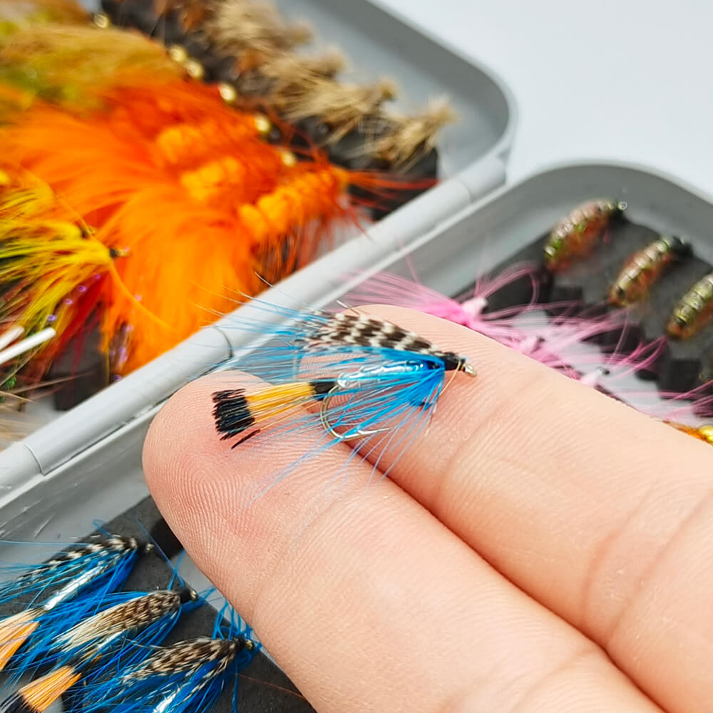 Raprance 64pcs Flies Trout Steelhead Salmon Fishing Flies Barbed Barbless Fly Hooks Include Dry Wet Flies Nymphs Streamers Eggs, Fly Lure Kit with Fly Box