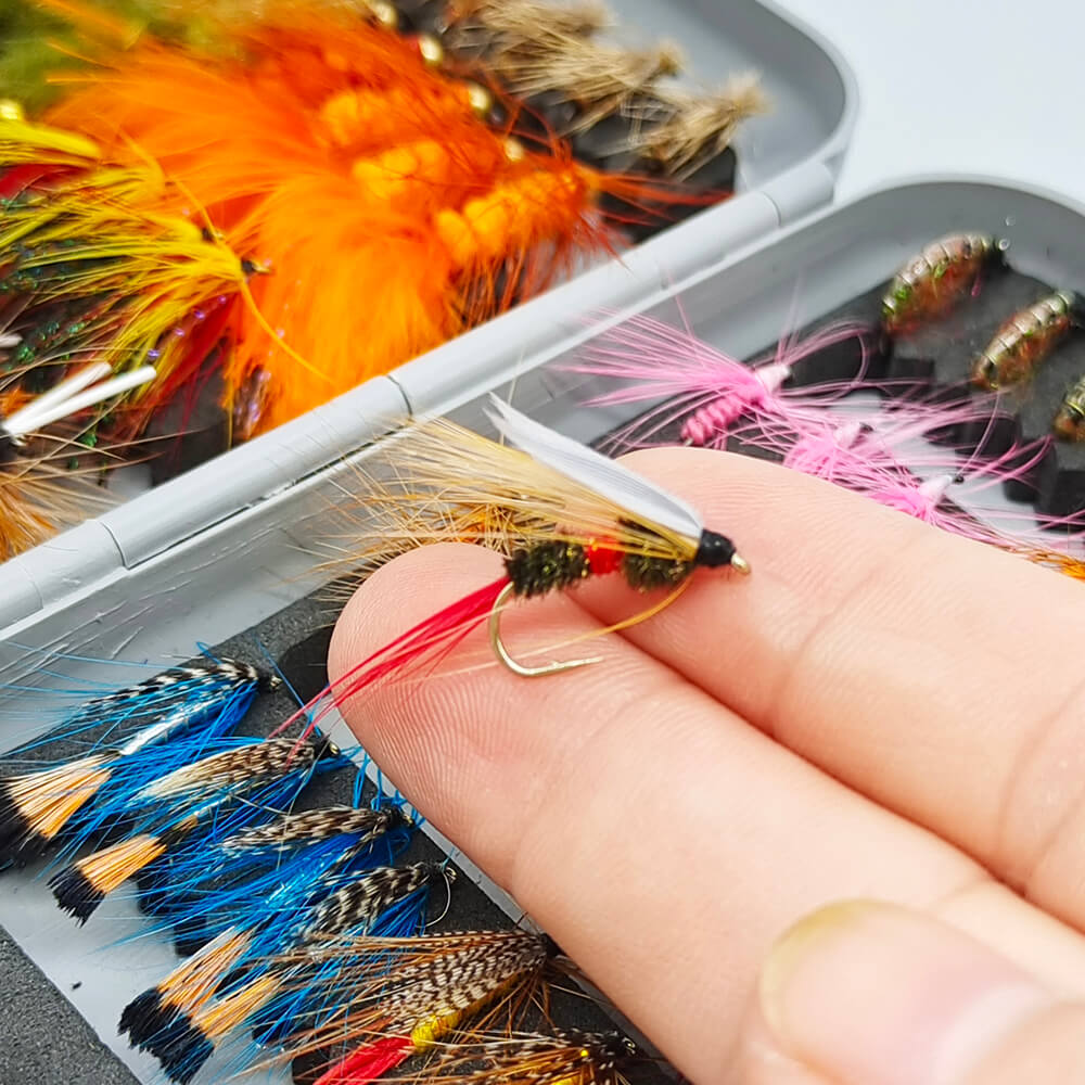 Raprance 64pcs Flies Trout Steelhead Salmon Fishing Flies Barbed Barbless Fly Hooks Include Dry Wet Flies Nymphs Streamers Eggs, Fly Lure Kit with Fly