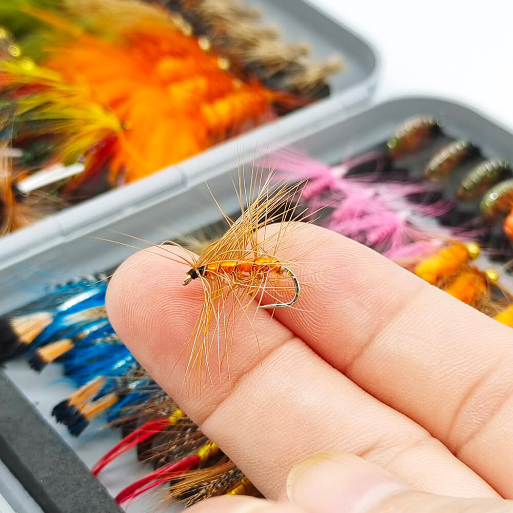 Raprance 64pcs Flies Trout Steelhead Salmon Fishing Flies Barbed Barbless Fly Hooks Include Dry Wet Flies Nymphs Streamers Eggs, Fly Lure Kit with Fly Box
