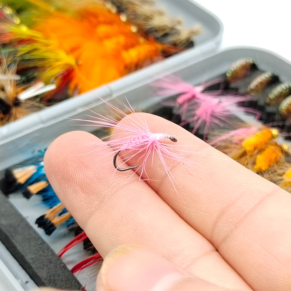Raprance 64pcs Flies Trout Steelhead Salmon Fishing Flies Barbed Barbless Fly Hooks Include Dry Wet Flies Nymphs Streamers Eggs, Fly Lure Kit with Fly Box