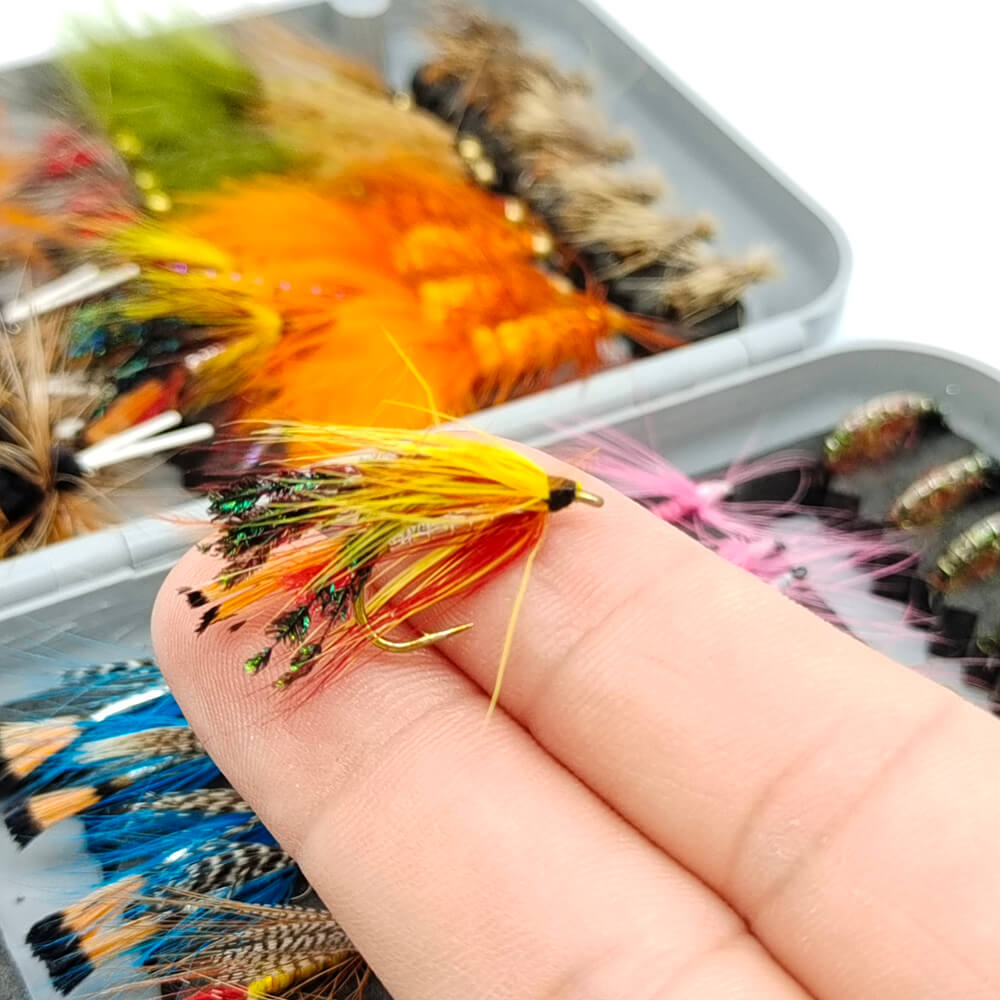 Raprance 64pcs Flies Trout Steelhead Salmon Fishing Flies Barbed Barbless Fly Hooks Include Dry Wet Flies Nymphs Streamers Eggs, Fly Lure Kit with Fly Box