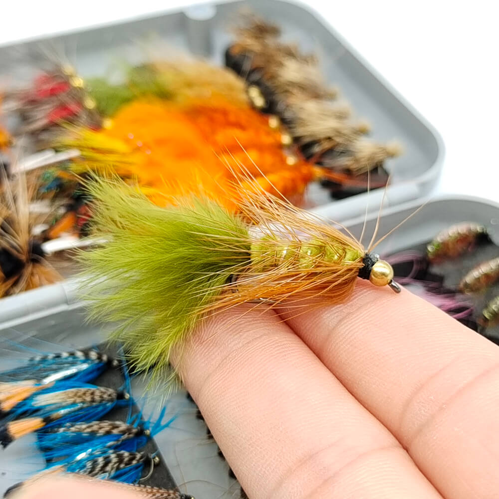 Raprance 64pcs Flies Trout Steelhead Salmon Fishing Flies Barbed Barbless Fly Hooks Include Dry Wet Flies Nymphs Streamers Eggs, Fly Lure Kit with Fly Box