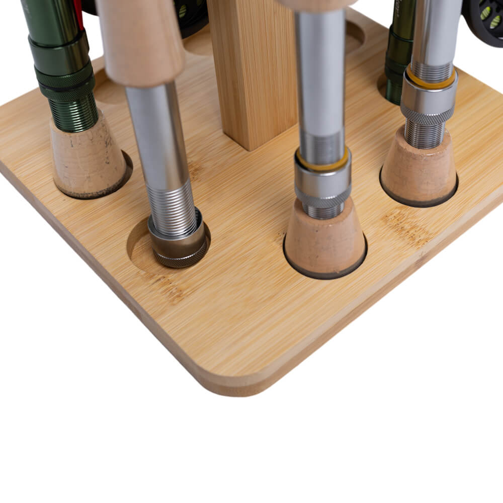 Raprance Fishing Rod Storage Racks, 100% Bamboo Floor Stand Fishing Pole Holders for Garage of 8 Rods or Combos