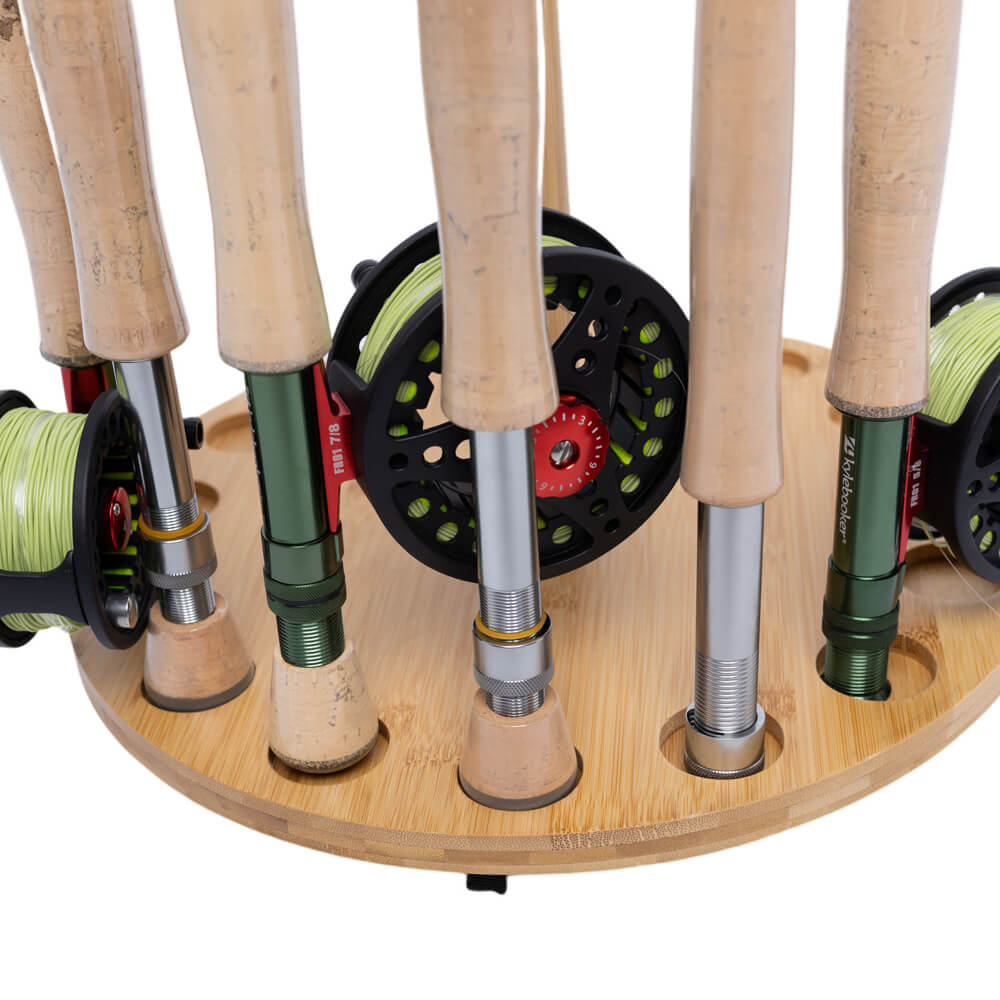 Raprance Round 15 Fishing Rod Storage Rack - Features Traditional Handcrafted Bamboo Post - No Tool Assembly, Bamboo