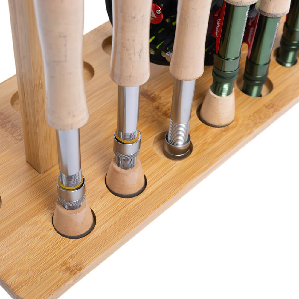 Raprance Fishing Rod Storage Racks, 100% Bamboo Floor Stand Fishing Pole Holders for Garage of 14 Rods or Combos