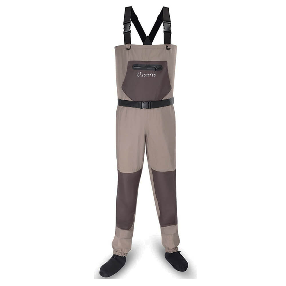 Ussuris Breathable Chest Waders for Men & Women, 3-Ply Nylon/PVC Waterproof Fishing Hunting Waders with Pockets and Neoprene Stocking for 4 Seasons Fly Fishing