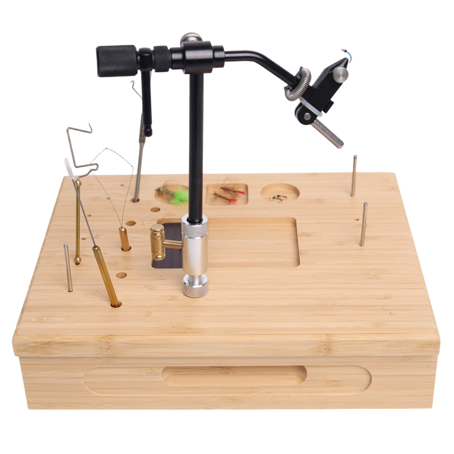 Raprance Bamboo Fly Tying Station , Fly Fishing Tool Organizer Caddy, Materials Tray Holder for Tying Flies