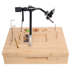 Raprance Bamboo Fly Tying Station , Fly Fishing Tool Organizer Caddy, Materials Tray Holder for Tying Flies
