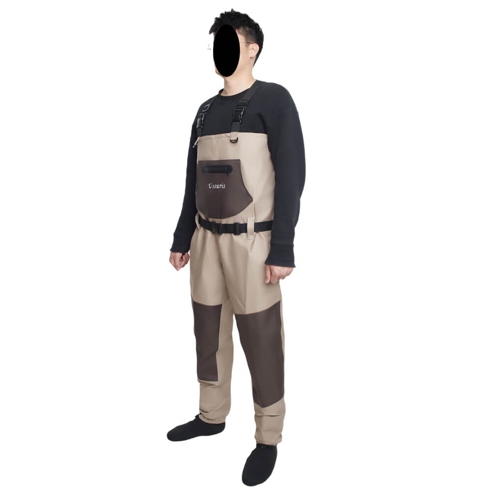 Ussuris Breathable Chest Waders for Men & Women, 3-Ply Nylon/PVC Waterproof Fishing Hunting Waders with Pockets and Neoprene Stocking for 4 Seasons Fly Fishing