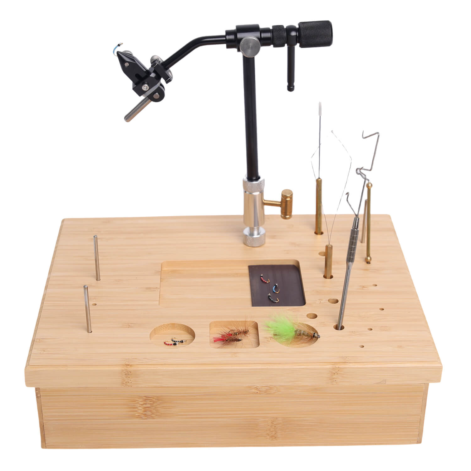Raprance Bamboo Fly Tying Station , Fly Fishing Tool Organizer Caddy, Materials Tray Holder for Tying Flies
