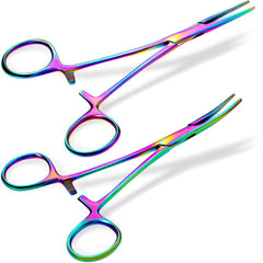 Raprance Hemostat Forceps Curved Straight, Piercing Pliers,Colorful | Stainless Steel Set For Fishing , Piercing , Nurses, Includes Straight And Curved Pliers, Gauze And Suture Removal Scissors
