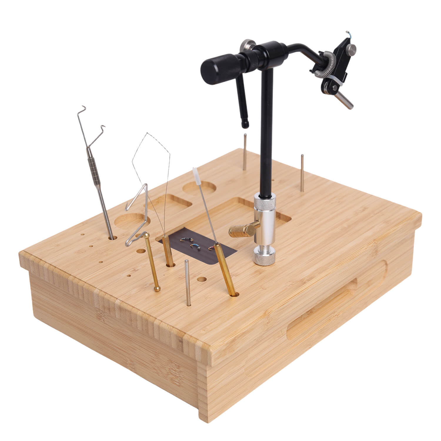 Raprance Bamboo Fly Tying Station , Fly Fishing Tool Organizer Caddy, Materials Tray Holder for Tying Flies