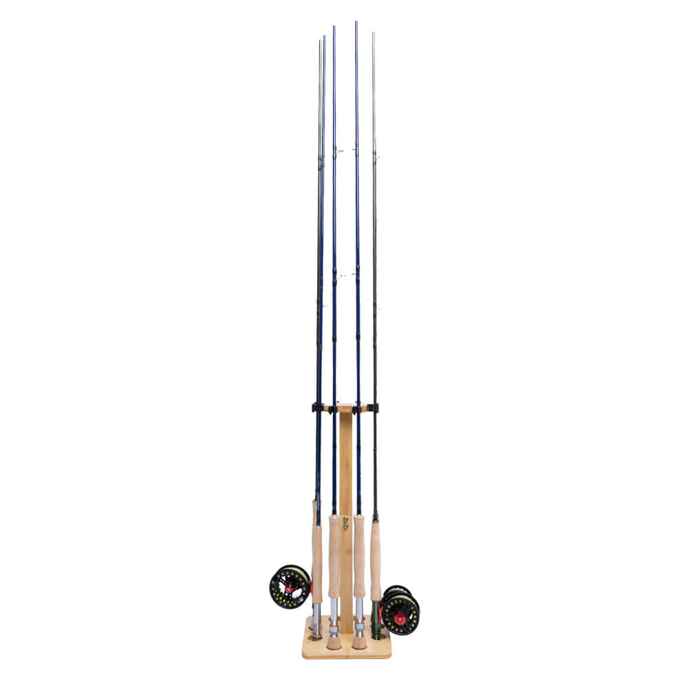 Raprance Fishing Rod Storage Racks, 100% Bamboo Floor Stand Fishing Pole Holders for Garage of 8 Rods or Combos