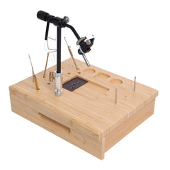Raprance Bamboo Fly Tying Station , Fly Fishing Tool Organizer Caddy, Materials Tray Holder for Tying Flies