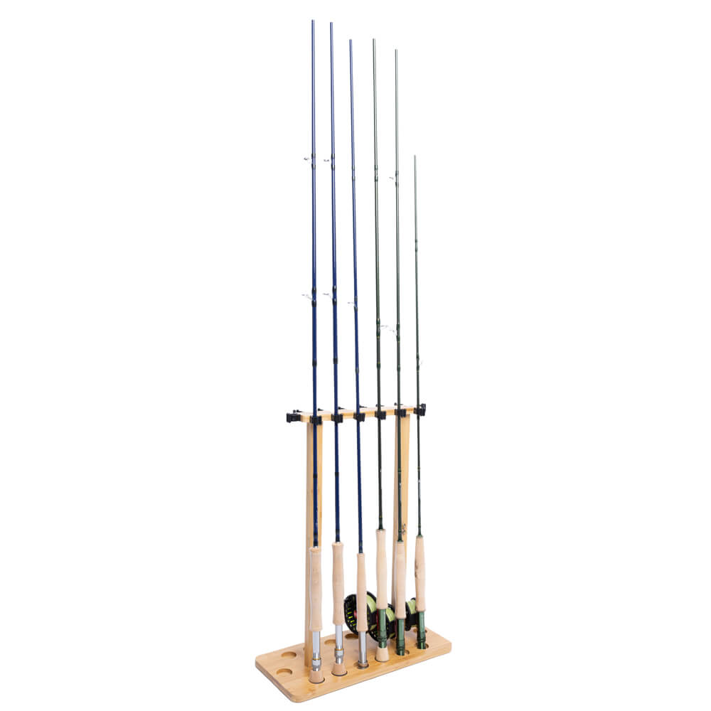 Raprance Fishing Rod Storage Racks, 100% Bamboo Floor Stand Fishing Pole Holders for Garage of 14 Rods or Combos
