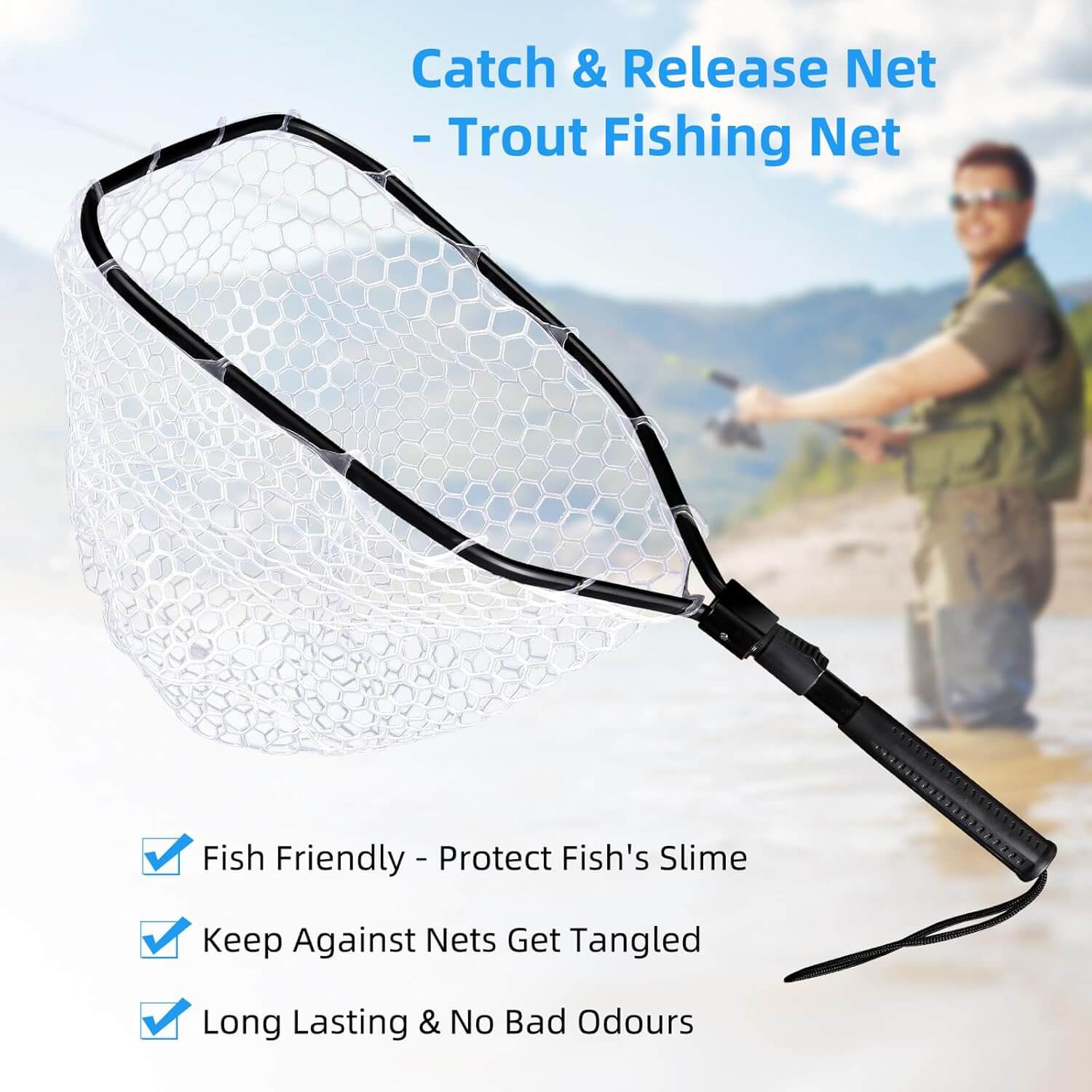 Raprance Foldable Rubber Fishing Landing Net