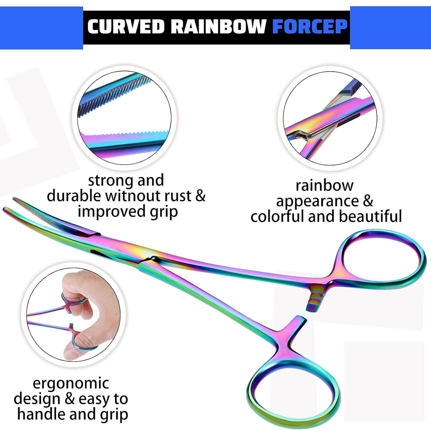 Raprance Hemostat Forceps Curved Straight, Piercing Pliers,Colorful | Stainless Steel Set For Fishing , Piercing , Nurses, Includes Straight And Curved Pliers, Gauze And Suture Removal Scissors