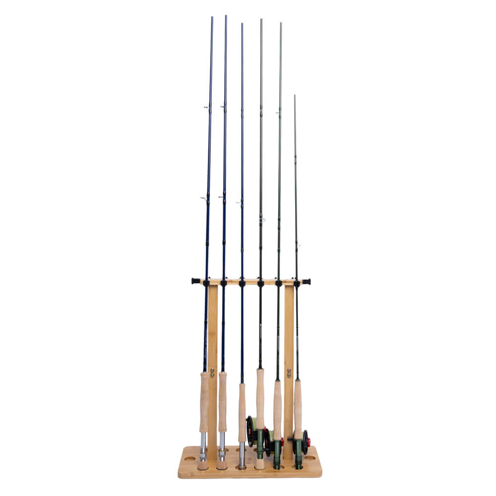 Raprance Fishing Rod Storage Racks, 100% Bamboo Floor Stand Fishing Pole Holders for Garage of 14 Rods or Combos